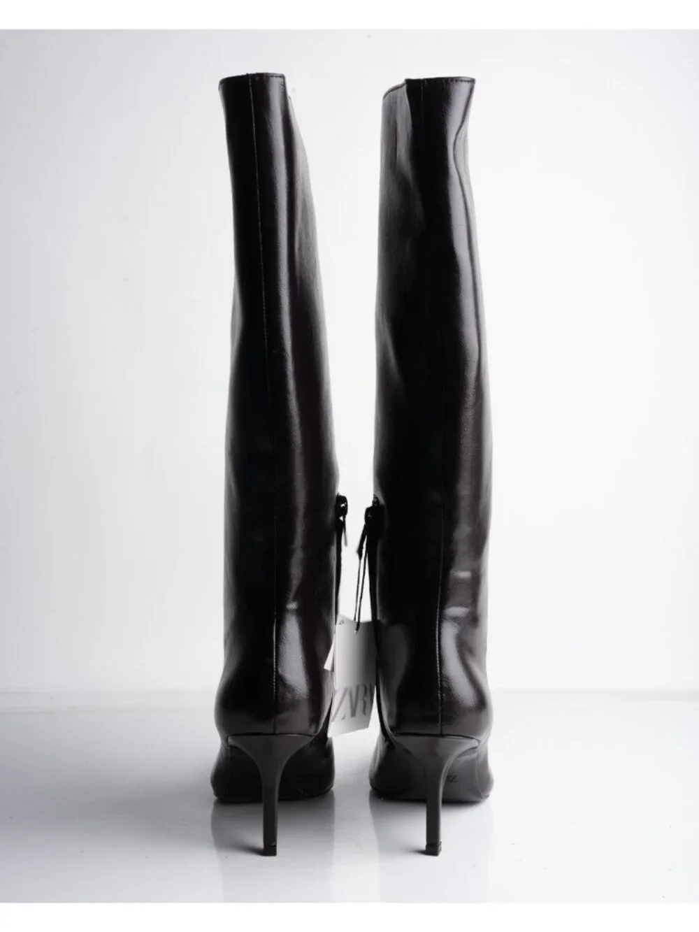 Zara Womens Boots Faux Leather Knee High Heeled Brown Sz US 7.5 EU 38 NWD - Picture 7 of 10